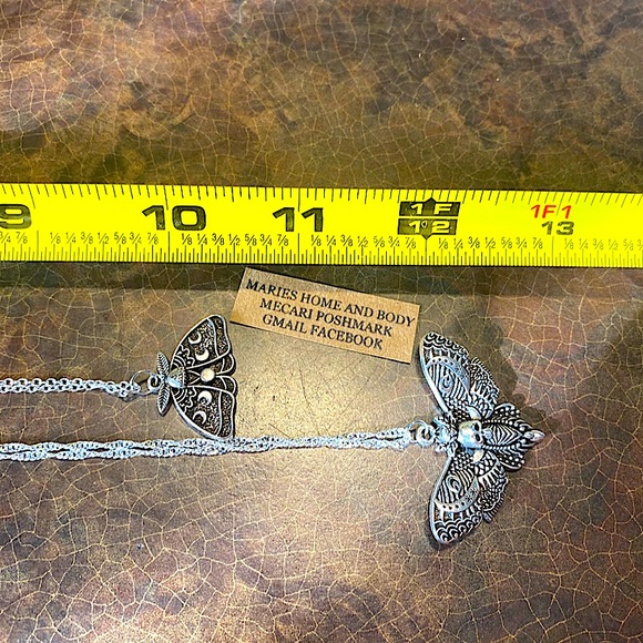 Dead head death moth necklace 925 Silver S925 set Womans new goth jewelry emo - Picture 6 of 8